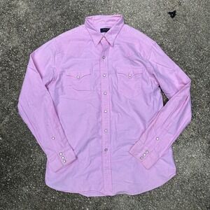 Polo Ralph Lauren Mens XL Pink Oxford Cotton Western Snap Front Long Sleeve
